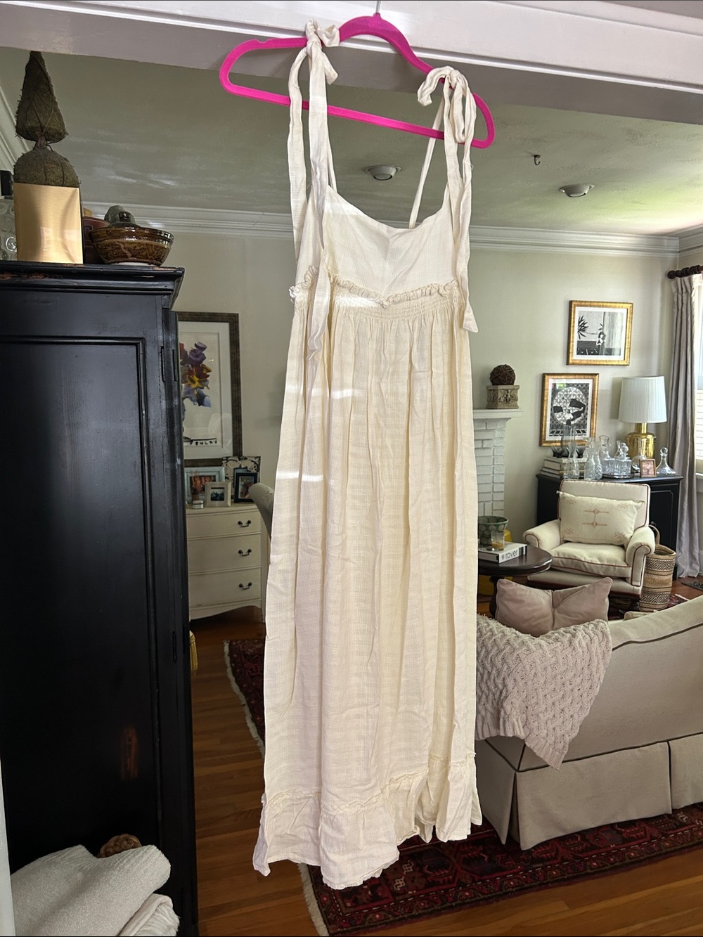 Free People Cream Maxi Sundress with Tie Straps